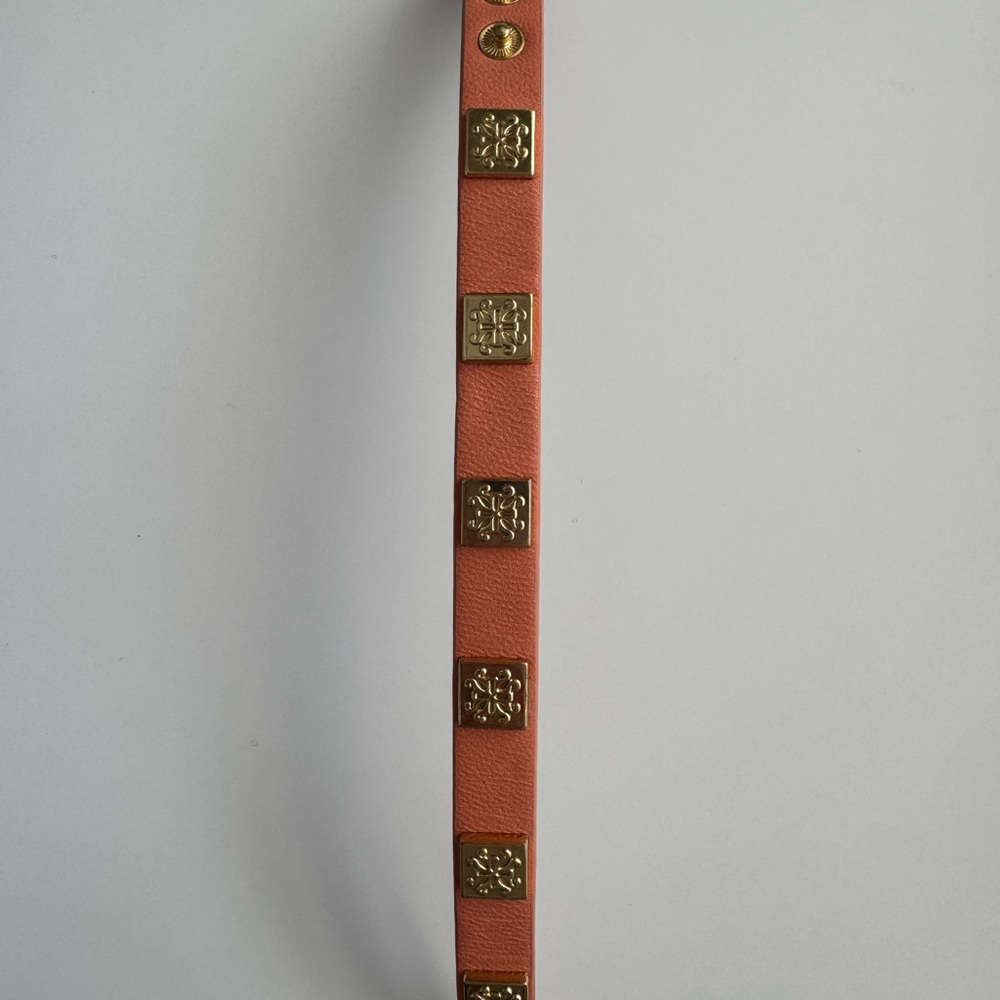 Coral Leather Bracelet with Gold Accents